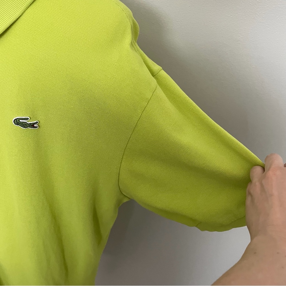 Vintage Lacoste Polo Shirt 100% Cotton Crocodile Patch Chartreuse Lime Green - Picture 4 of 10
